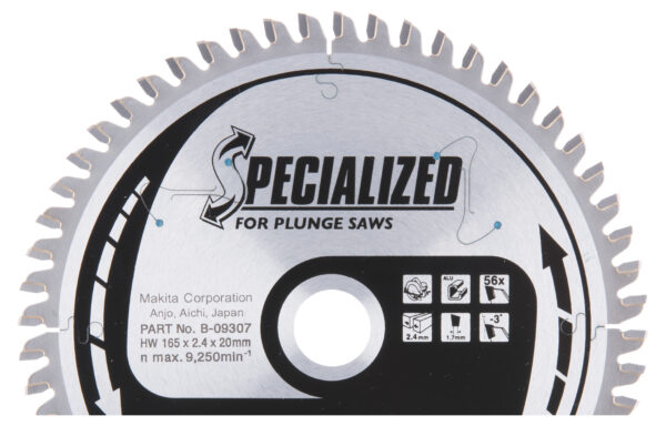 Circular saw blade, Specialized T.C.T, 165 x 20 mm, 56 T | B-09307