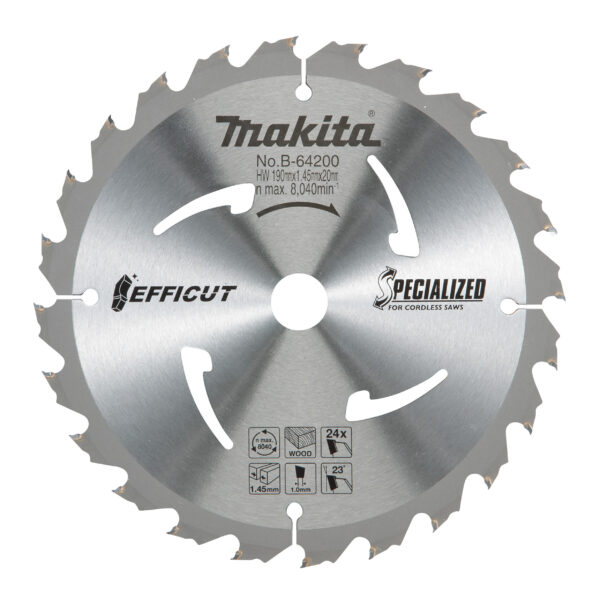 Circular Saw Blade, Efficut T.C.T, 190 x 20 mm, 24 T, Wood / General Purpose | B-64200